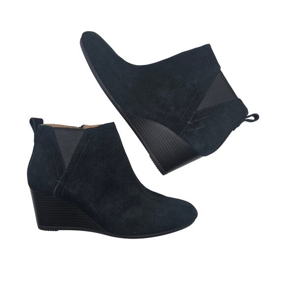 Vionic Black Suede Paloma Wedge Bootie Ankle Boots Women's Size 9 - Picture 1 of 10